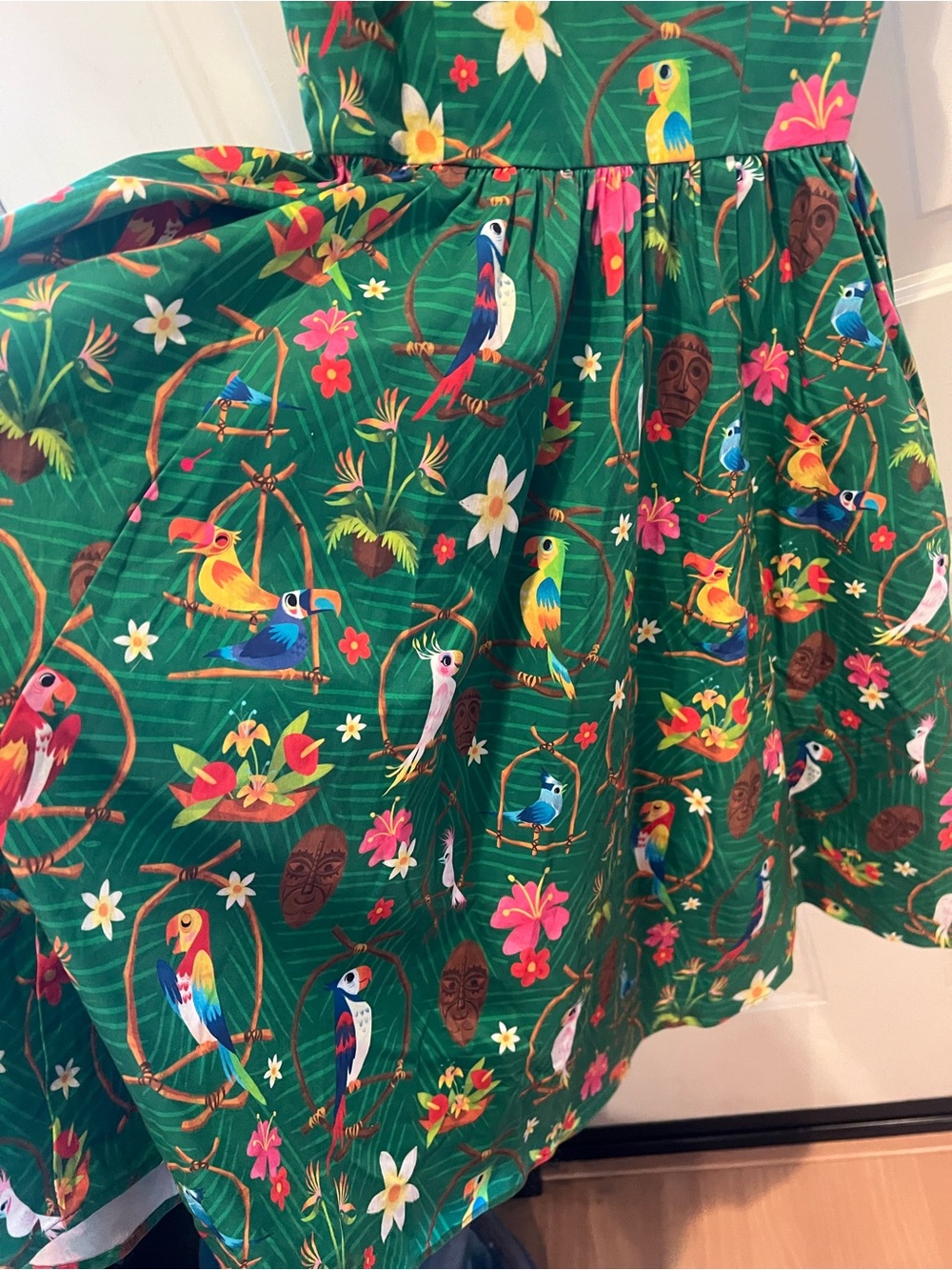 Disney Green Tiki Room Dress with the Birds - Picture 3 of 6